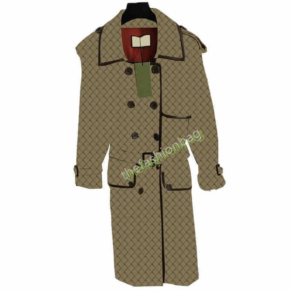 LuxuryFashion Design New Top Quality Original Premium Ladies Jacket Letter Jacquard Trench Coat Retro Cinturón Bolsillo Abrigo largo