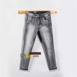 LuxuryLuxurys Designer Jeans para hombre de pierna delgada Leopard Biker Gris Negro Agua desgastada Rayas de diamantes Tamaño superior 29-40