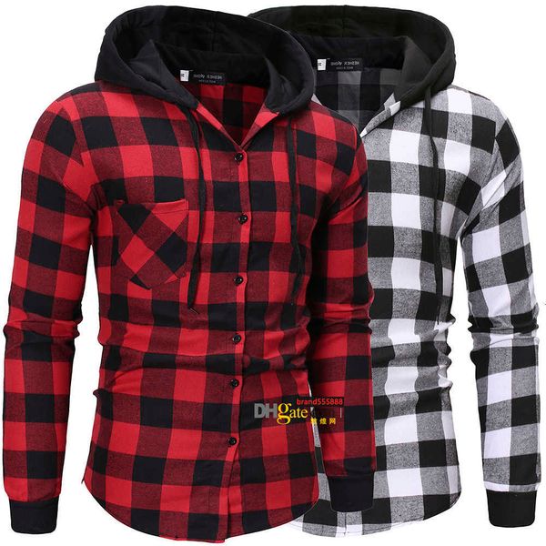 LuxuryMen's Chemises Automne Mode Casual Plaid À Manches Longues En Coton de haute qualité Pull À Capuche Chemise D'hiver Hommes Top Blouse livraison gratuite