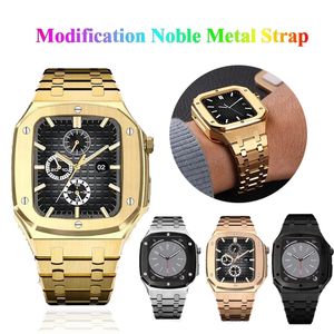 Luxury Modification Noble Metal Riem met kast voor Apple Watch Band 44mm 42 mm 45 mm Correa roestvrijstalen band Iwatch 8 7 6 5 Bracelet