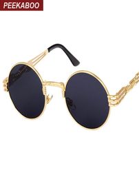 LuxuryPeekaboo vintage rétro gothique steampunk miroir lunettes de soleil or et noir lunettes de soleil vintage cercle rond hommes UV gafas de s5316800