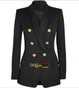 Luxurypremium nieuwe stijl topkwaliteit originele ontwerp dames met dubbele borsten slanke jas metalen gespen blazer retro sjaal kraag uit het deler 3 kleuren