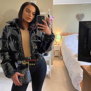 Luxurypuffer jas bijgesneden parka bubbel jas winter vrouwen nieuwe mode y2k lange mouw kleding zwart pu lederen vest femme1