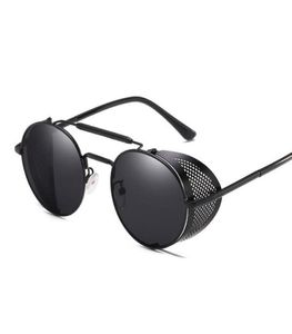 Luxuryretro steampunk Sunglasses Goggle Round Designer Steam Punk Metal Shields Sunglasses Men Women UV400 Gafas de Sol8811568