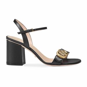 Luxe merk sandalen dames coole schoenen marmont sandaal blokhak ontwerper hoge hakken sexy vrouw open teen Sandallias hardware decoratie