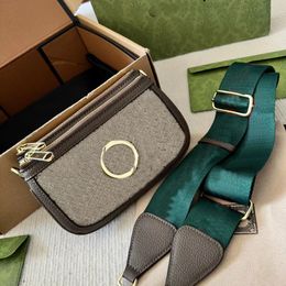 Luxurys Designer Bag 2pcs Set Dames Tassen Handtas Crossbody Leer Purse Mode Lady Tote Wallet Rode en groen gestreepte brede schouderbanden