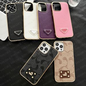 Luxe Designer Mobiele Telefoon Case voor iPhone 15 14 13 12 Pro Max Mode PU Lederen Achterkant Gegalvaniseerde TPU Cover Ultra Slim