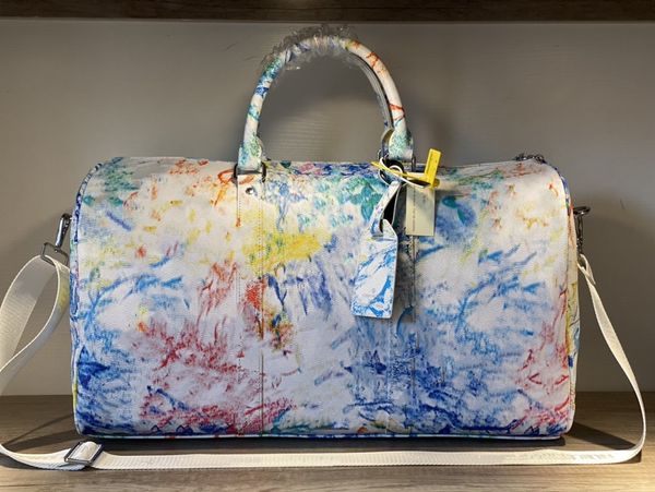 Diseñador de lujos Color degradado Bolsas de lona Diseño Bolso de cuero Acuarela Representación Carta Hombres Mujeres Bolsas de viaje de gran capacidad Viaje de embarque Bolsa de hombro