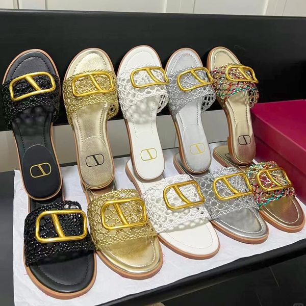 Luxurys Designer Gridding Tissu Mandinon Sunny Slipper New Style Mule Womens Shoe Travel Sandale Mens Fashion Sliders Chaussures décontractées