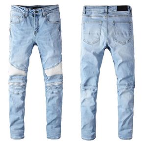 Luxurys Designer Mens Design Jeans Bleu Rides Zipper Vintage Mode Hommes Pantalons Slim-jambe Moto Biker Hip Hop Pantalon W28-W40288Z