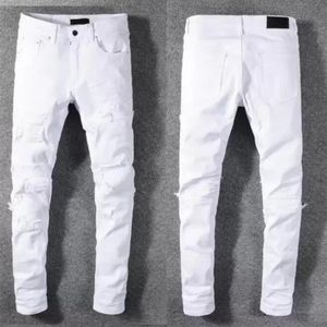 Luxurys Designer Hommes Jeans Célèbre Dasual Design Slim-Jambe Blanc Broderie Serpent Moto Pantalon D'été Pantalon CrayonTaille 29-40318z