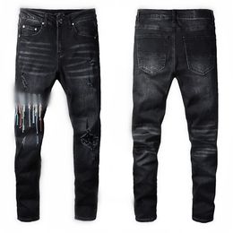 Luxurys Designer Mens Jeans Mode 22SS Slim-Jamge Jeans Cinq étoiles Biker Pantalon Distressed Water Diamond Stripes Denim Pantalon Top Qualité Taille 29-40 6G85