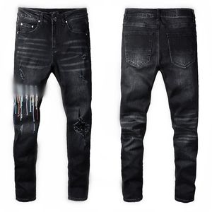 Luxurys Designer Mens Jeans Fashion 22SS Slim-Leg Jeans Five Star Biker Biker Pants Distressed Water Diamond Stripes Denim broek Top Kwaliteit Grootte 29-40 6G85