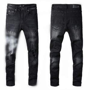 Luxurys Designer Heren Jeans Franse stijl mode Zwart met slanke pijpen Hoge kwaliteit skinny gesplitste gescheurde broek Street Biker Denim US Siz166v