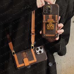 Luxurys Designer Mobile Phone Case Lock Maleta para iPhone 14 13 12 Pro Max 11 Leather Card Pocket Slot Holder Cover Correa para el hombro Vogue Shell