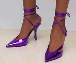 Luxurys Designer femme sandales sandsback sandales talons chaussures rose vert rouge bleu bonbon couleur pointue soie peu profonde lacet up utileto size34-43