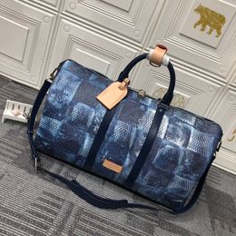 Diseñadores de lujos bolsas 2021 bolsas de viaje 50 cm bolsa de viaje de moda, diseño de gran tamaño colorido cuadrícula blanca cuadrícula azul kalt lienzo muy llamativo n41416