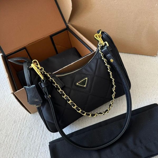 Luxurys diseñadores bolsos de bolsos de alta calidad Hobo negro cadena de nylon dama bolso de mano de mano de campo de hombro al por mayor bolso de embrague de moda