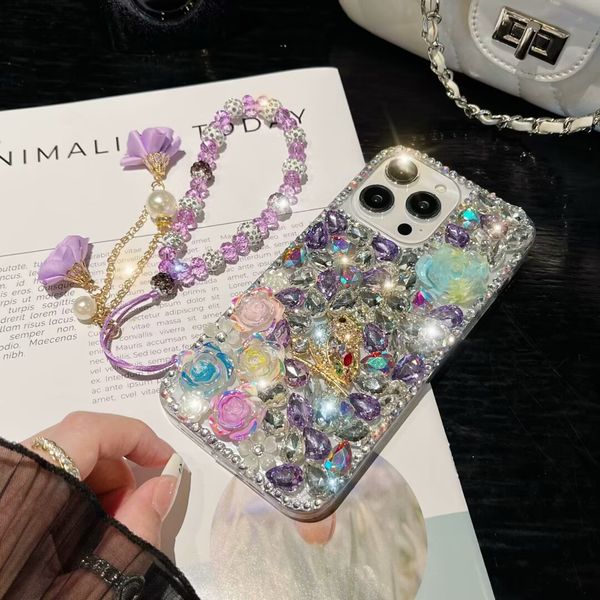 Diseñadores de lujos Bling Rhinestone Diamond Cajas de teléfono para iPhone 15 Pro Max 14 13 12 11 XR Galaxy S24 S23 S22 Moda Contraportada Caso de lujo Shell móvil