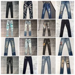 Luxurys AM Diseñadores Jeans angustiados Francia Fashion Pierre Straight Biker Hole Hole Pantalones de mezclilla STRING Menos