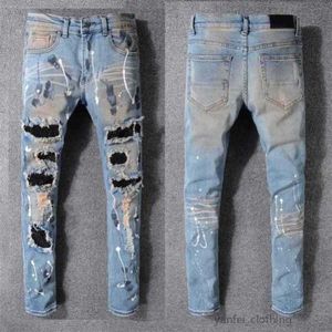 Designers de luxe Jeans en détresse France Mode Pierre Straight Biker Hole Stretch Denim Casual Jean Hommes Skinny Pants238u