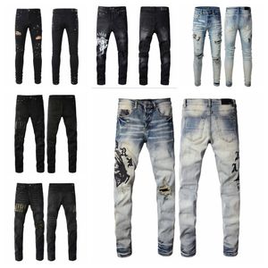 Diseñadores de lujo Jeans angustiados Francia Moda Pierre Hombres rectos Biker Hole Stretch Top Denim Casual Jean Hombres Pantalones flacos Elasticidad Masculino Pantalones rasgados Hombre