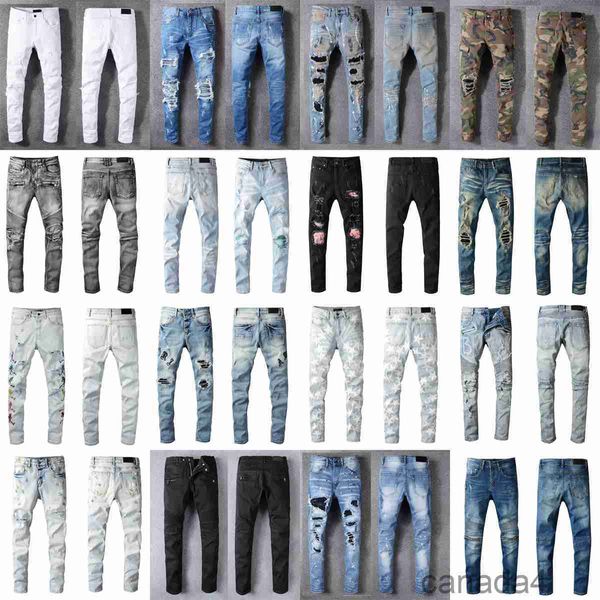 Designers de luxe Jeans en détresse France Mode Pierre Droite Hommes Biker Trou Stretch Denim Casual Jean Hommes Pantalon Skinny Pantalon Élasticité Pantalon 9E0N