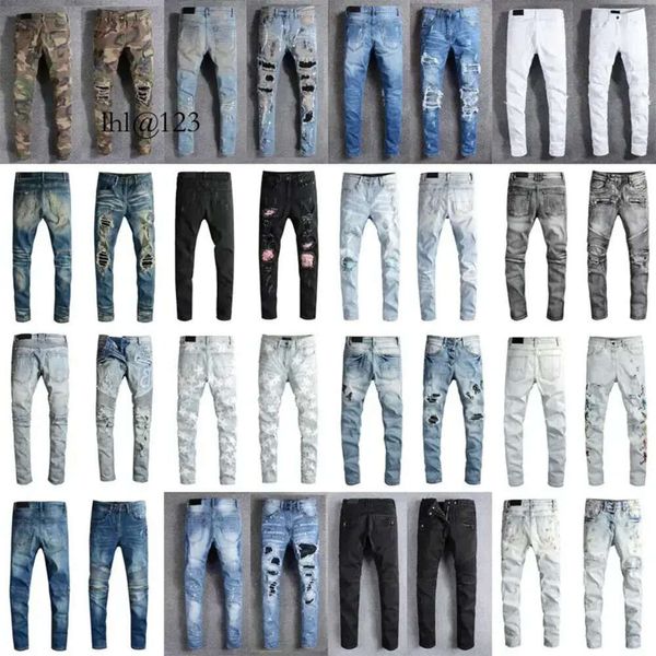 Diseñadores de lujo Jeans angustiados Francia Moda Pierre Straight Men's Biker Hole Stretch Denim Casual Je D Venta al por mayor 2 piezas 10% de descuento