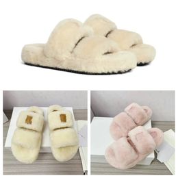 Diseñadores de lujo Mujeres Damas Lana Diapositivas Espuma Corredor Piel Mullido Sandalias Peludas Zapatillas Cálido Cómodo Fuzzy Girl Flip Flop Zapatillas Tamaño