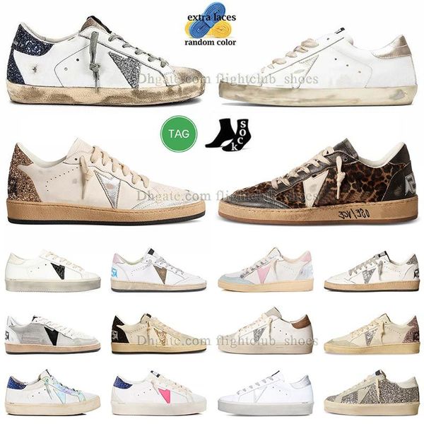 Luxurys Super Star Sneakers Golden Mandon Chaussures décontractées Femmes en cuir Femmes Men Super-Star Ball Star Black White Gold Glitter Italie Marque Do Dirty Old Shoe Trainers 35-46