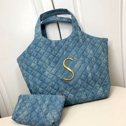 Designer draagtas dames luxe vintage denim handtas 10a kwaliteit grote capaciteit gewatteerd lederen ijskarsen tas tassen grote schoudertassen blauw jean strandtas