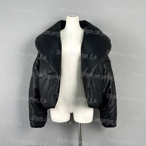 Chaqueta de cuero para mujer Abrigo de manga larga Abrigos negros Puffy PU Invierno Otoño Chaquetas de estilo callejero