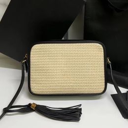 Luxurys Raffias Lou Kameratasche für Damen, Designer-Handtasche, Schultertaschen, Strohgeflecht-Leder-Umhängetasche, Herren-City-Lady-Sommer-Outdoor-Messenger-Clutch-Einkaufstasche mit Kette