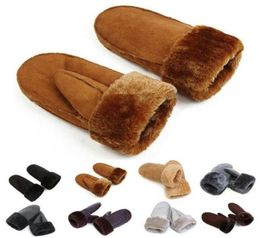 Gants de luxe en peau de mouton pour femmes, épais, sans doigts, chauds, hiver, 6 couleurs, garniture en fourrure, gants en laine et cuir5076660
