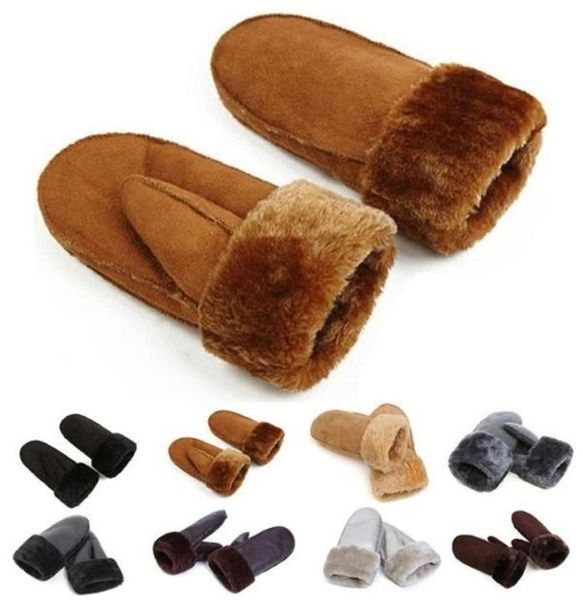 Gants de luxe en peau de mouton pour femmes, épais, poignet sans doigts, mitaines d'hiver chaudes, 6 couleurs, gants en laine et cuir, garniture en fourrure, 5499297