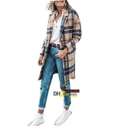 LuxuryWool mélanges femmes manteaux mode Plaid Slimfit Blazer vestes S-XXXL Long manteau d'hiver pour femme