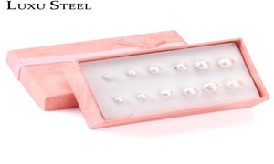 LUXUSTEEL PinkWhite perle d'eau douce boucles d'oreilles ensembles en acier inoxydable 6 paires boîtes boucles d'oreilles pour femmes Pendientes Mujer Party1396219
