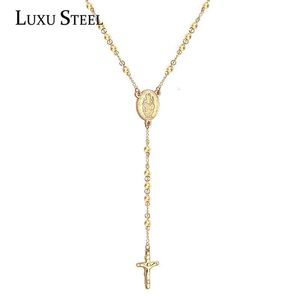 LuxusteSEEL Rosary Bead Cross Hanger Ketting Rvs Link Ketting Lange Sieraden Dames / Mannen Collares Inoxidable