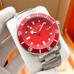 Luxusuhr Automatische mechanische beweging Heren Watch Hoge kwaliteit Red Dial Relojes de Lujo Para Hombre 316L roestvrij staal horlogeband7232116