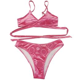 Bikinis de terciopelo Luxuy, traje de baño Sexy de vendaje cruzado, marca de moda, conjunto de biquinis de natación de verano, traje de baño de Jacquard con letras