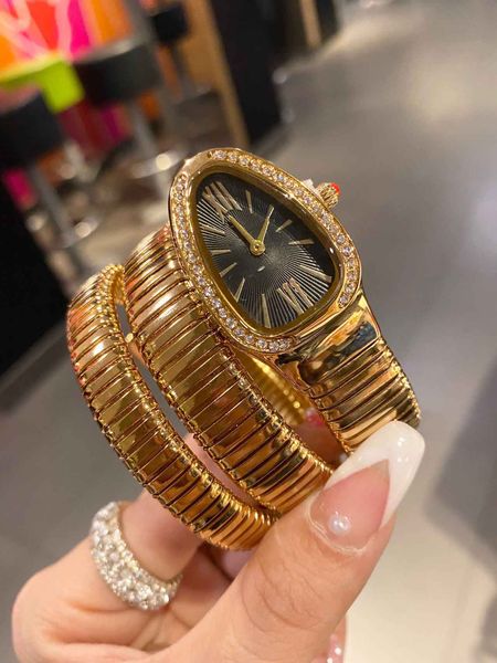 Luxuy – montre pour femme, cadeau de luxe avec lunette en diamant de 32mm, taille, mouvement à quartz en forme de serpent à double entourage avec