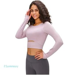 Luyogasports Lu-01 Yoga sportbeha Dames Gym Fitnesskleding T-shirt met lange mouwen Gevoerd Halve lengte Hardlopen Slank Atletisch Workout Top 75