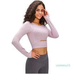 Luyogasports Lu-01 Sujetador deportivo para yoga Mujer Gimnasio Ropa deportiva Camiseta de manga larga Acolchada Media longitud Correr Slim Athletic Workout Top Alto