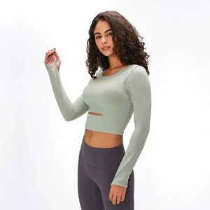 Luyogasports Lu-01 Yoga sportbeha Dames Gym Fitnesskleding T-shirt met lange mouwen Gewatteerd Halve lengte Hardlopen Slank Atletische training 16