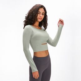 Luyogasports lu-01 Sujetador deportivo de yoga para mujer, ropa de gimnasio, camiseta de manga larga, camiseta acolchada de media longitud para correr, top de entrenamiento atlético delgado