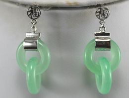 Luz Verde Jade Natural Plata de Ley 925 Dobble Círculo Bien Pendiente de Plata de la Joyería