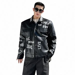 Luzhen 2024 Nouveau coréen Fi Lettre Design imprimé élégant veste en cuir courte de haute qualité à la mode beau manteau LZ1121 x9zs #
