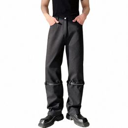 Luzhen 2024 Nouveau Trendy Élégant High Street Jeans Ceinture en cuir pour hommes Splicing Design Denim Pantalon élégant droit coréen 904409 r0de #