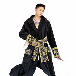 Luzhen 2024 Nueva moda de lujo elegante suelta LG con capucha Cardigan Coat Hombres con estilo Veet Nightgown Robes Ropa con cinturón 962e93 N6Y3 #