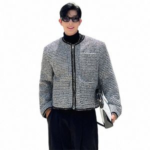 Luzhen 2024 Lente Nieuwe Plaid Patroon Korte Jas Mannen Fi Koreaanse Hoge Kwaliteit Tweed Trendy Mannelijke Jas Elegante Kleding C0740b r4Bv #